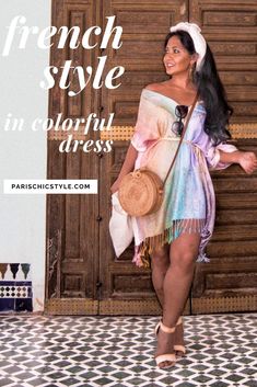 Look chic in French Style Parisian Style Outfits in Colors & Neutrals for street style & everyday wear. Affordable, chic, & comfortable French Girl Style. You can still look chic like a French girl style wearing colorful dresses, tops & other French fashion items. Paris Chic Style French Style French Girl How To Look Chic In Colors & Neutrals Parisian Chic Colored Dress Kaftan Dress Paris Street Style Chic Style Travel Packing What To Wear in Paris Style Travel Shoes Sandals Straw Bags Summer French Style Dresses, Parisian Style Outfit, French Style Outfits, Bohemian Chic Dresses, Chic Parisian Style, Neutral Dresses