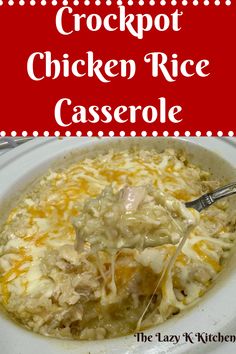 the crockpot chicken rice casserole is ready to be eaten and served