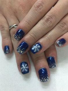 Blue Nails For Winter, Nails In Winter, Nails Inspiration Blue, Winter Nail Color, Opi Shellac, Nail Art Bleu, Nails For Winter, Blue Christmas Nails