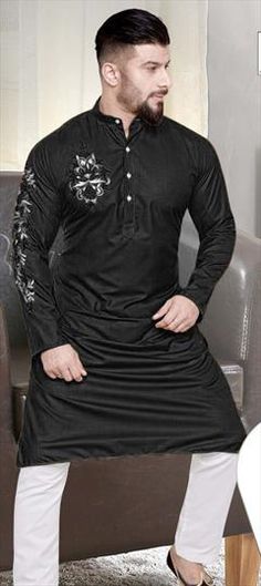 Black and Grey color Kurta in Cotton fabric with Thread work Fitted Black Cotton Fabric, Kurta Men, Cotton Kurta, Thread Work, Super Sale, Mix N Match, Grey Color, Chic Design, Mix And Match