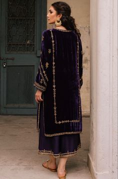 Pakistani Kaftan, Velvet Kameez, Velvet Anarkali, Misha Lakhani