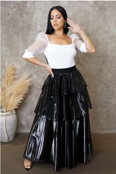 50% poly 50% pu model wears small this piece has some stretch High Waist Nylon Skirt For Spring, Chic Stretch Nylon Skirt, Chic Nylon Skirt For Night Out, Chic Nylon Party Skirt, Chic Stretch Faux Leather Skirt, Womens Skirts, Washington Dc, Maxi Skirt, Washington