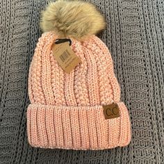 C.C Fur Pom-Pom Hat. It’s A Blush/Cream Color. Has A Soft Lining And Tab Tag On Fold. New With Tags. Cute Soft Pink Hat, Pink Fitted Winter Hat, Trendy Adjustable Pink Beanie, Trendy Pink Beanie For Spring, Trendy Pink Beanie, Casual Pink Beanie For Spring, Casual Pink Soft Knit Hat, Pink Cute Soft Knit Beanie, Pink Cozy Beanie One Size