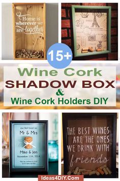 wine cork shadow box and wine cork holder diy with the words wine corks in it