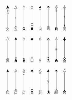 the different types of arrows are shown in black and white