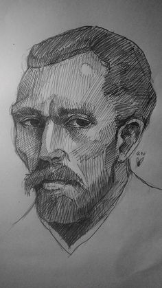 a drawing of a man's face in black and white