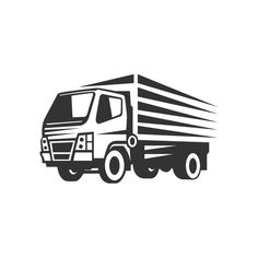 a black and white image of a truck on a white background with the words,