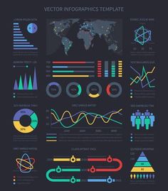 an info board with different types of graphs and diagrams on black background stock photo - rights,