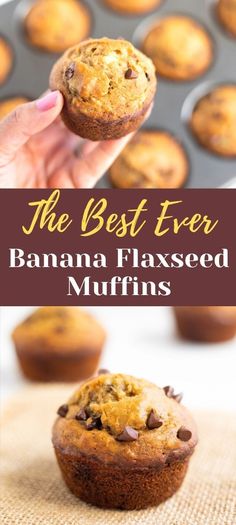 the best ever banana flaxed muffins with chocolate chips on top and bottom