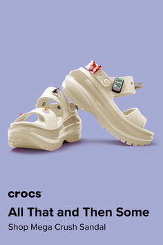 Step it up in the big and bold Classic Mega Crush Sandal from Crocs! It’s made to stand out just like you. Shop now! Crocs Mega Crush Sandal Outfit, Crocs Platform Sandals, Crocs Mega Crush Sandal, Mega Crush Sandal, Crocs Mega Crush, Crocs Platform, Platform Crocs, Vintage Shoes Women, Crocs Fashion