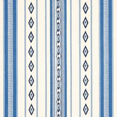 a blue and white striped wallpaper with an intricate design on the bottom half of it