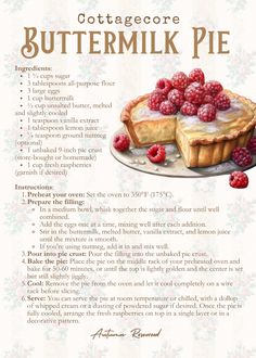 a recipe for buttermilk pie with raspberries on top