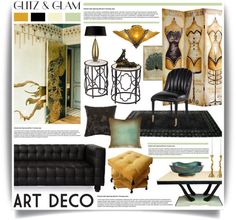 an article in the art deco magazine shows furniture and decor items, including chairs, tables, lamps, vases