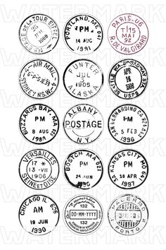 stamps with the names and date for each type of stamp, including 1 - 3 / 4