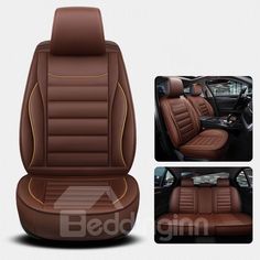 the front and back seats of a car with brown leather upholstered, side view