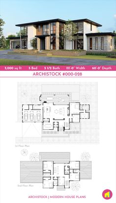 two story house plan with three floors and an open floor plan for the second level