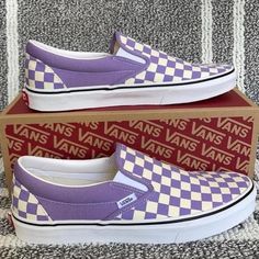 Size 10 Brand New High Top Purple Vans, Vans Lowland Cc Purple, Purple Butterfly Vans, Purple Suede Vans, Uv Vans, White Checkered Vans, Purple Checkered, Purple Vans, Van Color