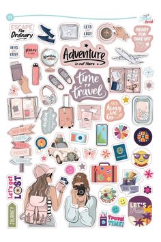 a sticker sheet with various items on it