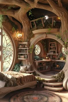 a bedroom that looks like a tree house