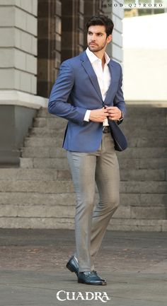 Semiformal Outfit Men, Grey Pant Outfits, Tailored Blue Sport Coat For Semi-formal Occasions, Timeless Blue Sport Coat For Semi-formal Occasions, Casual Formal Outfit Men, Blue Semi-formal Fall Suit, Look Casual Hombre, Camisa Azul Hombre Outfit Formal, Luxury Blue Semi-formal Sport Coat