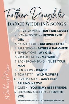 Father Daughter Dance Wedding Songs Playlist Wedding Songs Playlist, Father Daughter Dance Wedding, Dance Wedding Songs, Wedding Song Playlist, Bridesman Proposal, Wedding Music Playlist, Wedding Playlist Reception, Father Daughter Wedding, Father Daughter Dance Songs