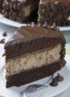 a piece of chocolate cake on a white plate