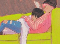 a drawing of two people sitting on a couch