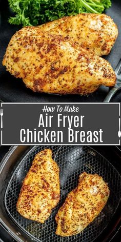 air fryer chicken breast on the grill with broccoli