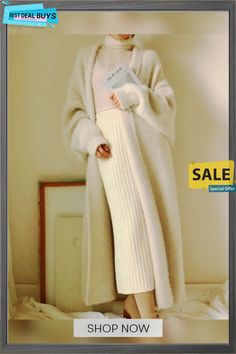 Women's Knitted Cardigan Sweater Coat Elegant Winter Soft Knit Cardigan, Elegant Soft Knit Winter Cardigan, Elegant Oversized Soft Knit Outerwear, Soft Texture Sweater Coat For Spring, Long Cream Cardigan For Winter, Long Beige Cozy Outerwear, Beige Long Cozy Outerwear, Winter White Long Outerwear, Long Winter White Outerwear