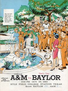 an advertisement for the texas a & m baylor water company, with people standing around