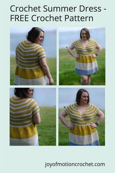 the crochet summer dress is shown in four different pictures