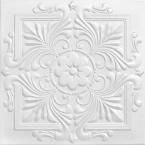 a white ceiling tile with an intricate design on the center and bottom part of it