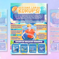 the flyer for bersama lawan korups is shown in blue and orange