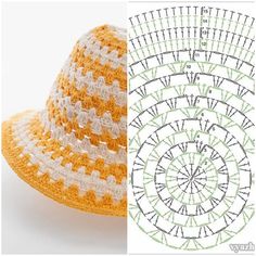 the crocheted hat is shown next to an image of it's pattern