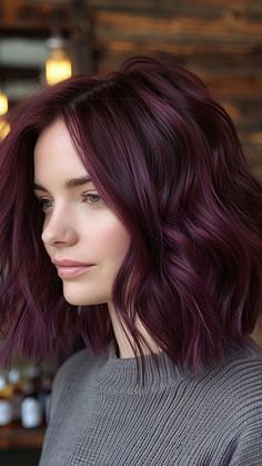 30 Hair Color Ideas to Unveil Your Perfect Red Purple Shade Hair Color, Colors To Add To Brown Hair, Purple Red Dark Hair, Dark Violet Red Hair Color, Purple Hair Fair Skin, Purple Copper Hair, Dark Hair For Fair Skin, Short Mahogany Hair, Burgundy Violet Hair