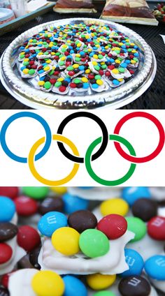 the olympic logo and desserts are on display