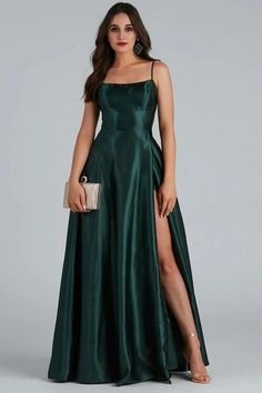 Lorella Satin Empire Lace Back Formal Dress – Kinsley Store Elegant Prom Dress, Elegant Prom, Adhesive Bra, Lace Back, Sheer Lace, Formal Dress, Prom Dress, Emerald, Prom