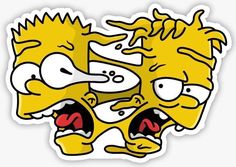 the simpsons characters sticker is shown in yellow and white with two faces, one has his mouth open