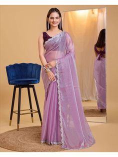 Saree With Embroidery Work, Ethnic Saree, Work Women, Party Blouse, Wedding Blouse, Ethnic Sarees, Sari Blouse, Sequence Work, Stylish Sarees