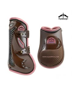 a pair of brown and pink equestrian boots