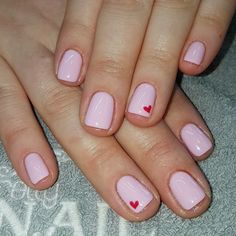 Gel Nails February 2024, Pink Nails With Heart Design Short, Short Natural Nail Designs Valentines, Cute Short Nails Gel Valentines Day, Opi Valentines Day Nails, Valentine Shellac Nails, French Manicure Heart Designs, Valentines Day Nails Gel Short Pink, Gel Mani Short Nails Valentines