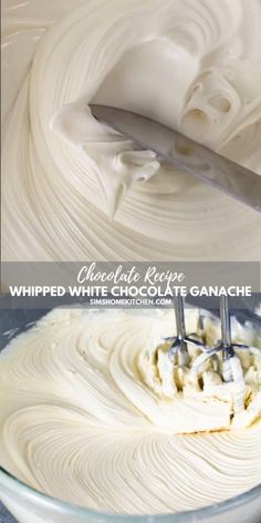 whipped white chocolate ganache in a glass bowl