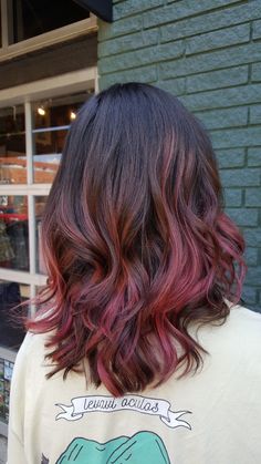 Hair Colouring Highlights, Red With Brunette Hair, Pink And Brown Highlights In Black Hair, Dark Brown With Pink Hair, Dyed Hair Inspiration Colorful, Hair Highlights For Short Black Hair, Best Hair Colour For Short Hair, Colored Babylights, Reddish Pink Highlights