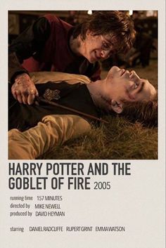 the poster for harry potter and the goblet of fire, featuring two men lying on