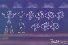 an animated drawing of several different types of trees and birds on a blue background with the words disney written in white ink