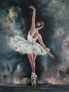 a painting of a ballerina in white dress