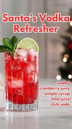 Santa's Vodka Refresher Easy Cocktail Recipes 3 Ingredients, Vodka Christmas Drinks, Christmas Drinks With Vodka, Vodka Christmas Cocktails, Easy Vodka Cocktails, Holiday Vodka Cocktails, Vodka Soda Recipe, Christmas Themed Drinks, Christmas Cocktails Vodka