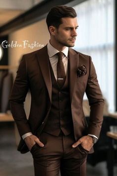 Premium Dark Brown 3 piece suit, Men wedding clothes, Gromsmen and Groom wear suit, Custom made suit, Elegant suit, Terracotta, customized by GoldenfashionStore on Etsy Brown 3 Piece Suit Men, Men Wedding Clothes, 3 Piece Suit Men Wedding, Brown Suit Wedding, Brown Groomsmen, Brown Suits For Men, Brown Wedding Themes, 3 Piece Suit Men