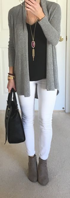 Striped Cardigan + Scuba Leggings    Sweater: LOFT ( Similar ) | Faux Leather Leggings: Express  |  Tank: Target  (Maternity for length) | N... Fashion Trend Inspiration, Spring Work Outfits, 2017 Fashion Trends, Casual Work Outfits, Sweaters And Leggings, Striped Cardigan, Fall Fashion Trends