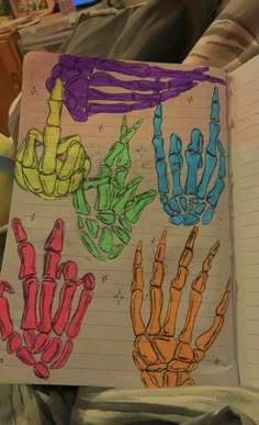 an open notebook with colored hand prints on it